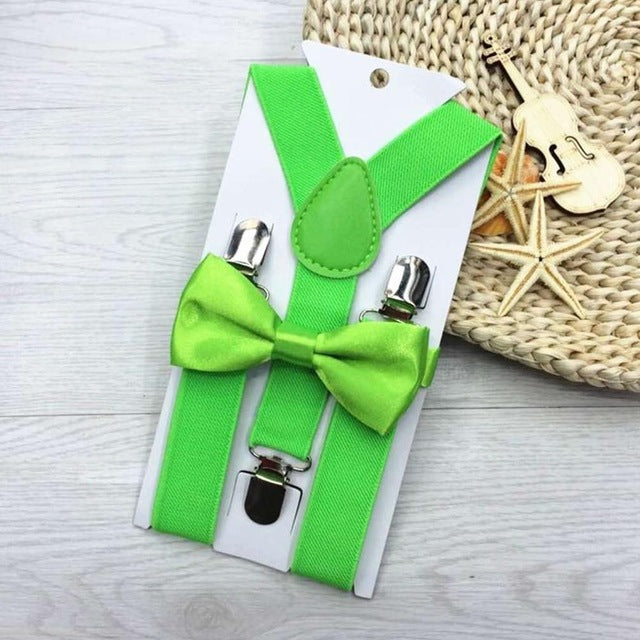 1PC Kids Elastic Suspenders & Bow Tie Matching Tuxedo Suit Unisex Boy Girl Bowtie Children Costume Adjustable Y-Back Brace Belt - Schalapa