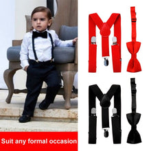 Load image into Gallery viewer, 1PC Kids Elastic Suspenders &amp; Bow Tie Matching Tuxedo Suit Unisex Boy Girl Bowtie Children Costume Adjustable Y-Back Brace Belt - Schalapa