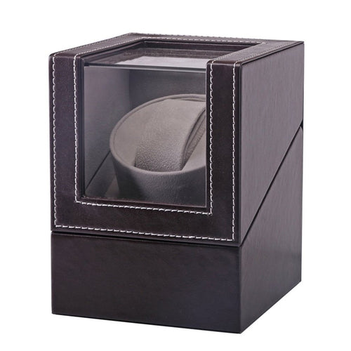 Automatic Mechanical Watch Winder Brown Leather Watch Box High Class Motor Shaker Watch Holder Display Jewelry Box New - Schalapa