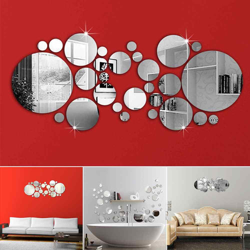 DIY Silver Circles Wall Mirror Stickers Vinyl Art Mural Wall Sticker Room Decoration Sofa TV Background Home Wall Decor DropShip - Schalapa