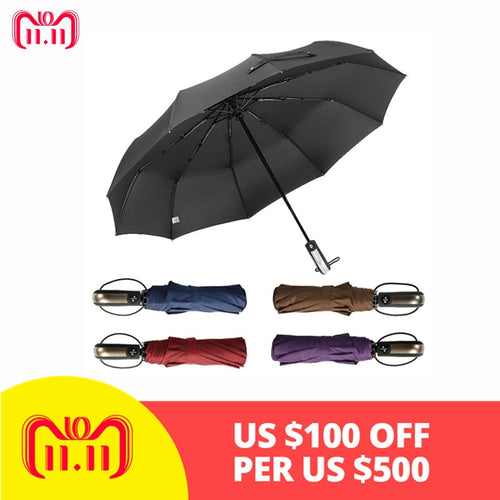 Dropship New Automatic Three-Folding Automatic Umbrella Sun Rain Women Male Auto Luxury Windproof Travel Umbrellas For Men Black - Schalapa